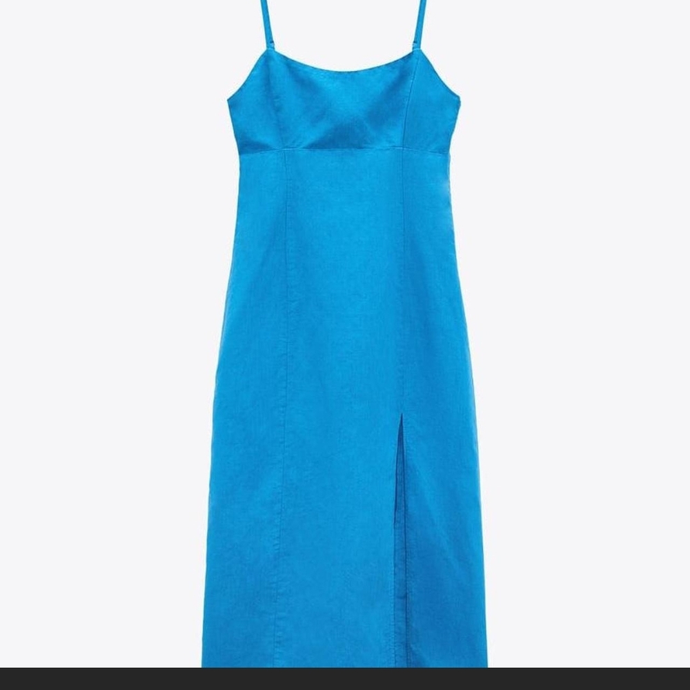 Zara Blue Sleeveless Slip Dress with Slit